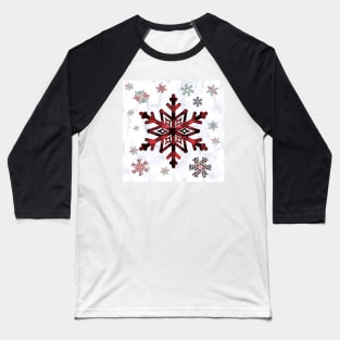 Cabin Vibes: Winter Snowflake Pattern Buffalo Red, Green and White, Wintertime Design Flannel Graphic Cozy Christmas Baseball T-Shirt